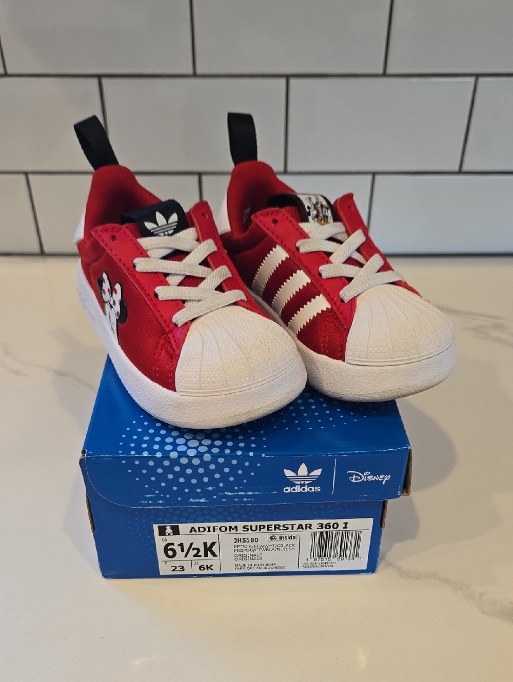adidas Toddler Girl DISNEY Red and White Superstar 360 I Sneakers